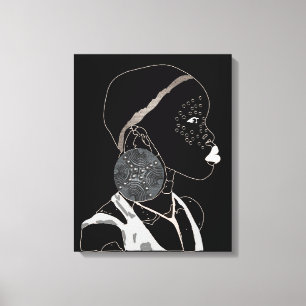 African Girl Line Art en toile noir et blanc