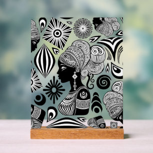 African Girl Portrait Tribal Tattoo Acryl Bord