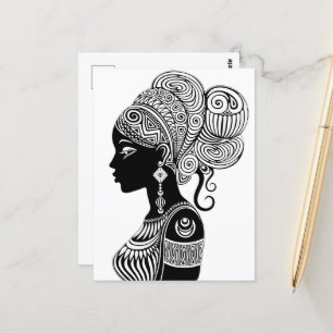 African Girl Portrait Tribal Tattoo Briefkaart