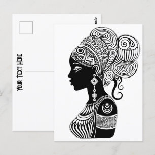 African Girl Portrait Tribal Tattoo Briefkaart