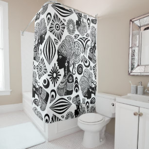 African Girl Portrait Tribal Tattoo Douchegordijn