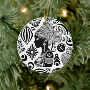 African Girl Portrait Tribal Tattoo Keramisch Ornament
