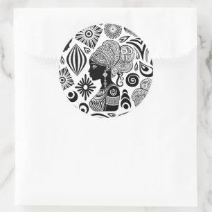 African Girl Portrait Tribal Tattoo Ronde Sticker