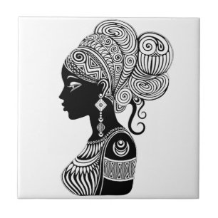 African Girl Portrait Tribal Tattoo Tegeltje