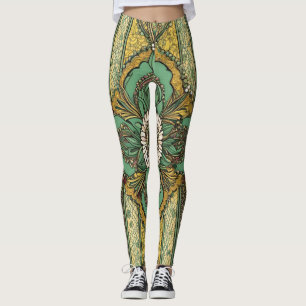 African Green & Yellow Floral Natuur AI kunst Leggings