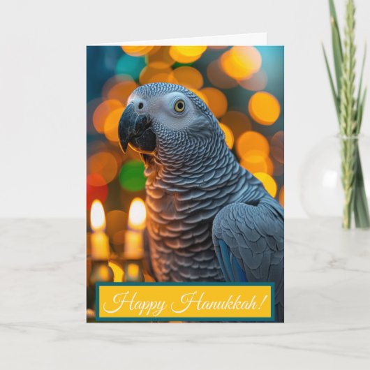 African Grey Parrot Hanukkah Card Kaart (Voorkant)