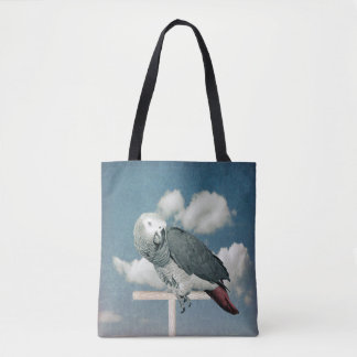 African Grey Parrot op een canvas tas