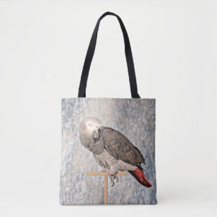 African Grey Parrot op een canvas tas