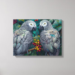 African Grey Parrots Persimmon-Berry Duet  Canvas Afdruk