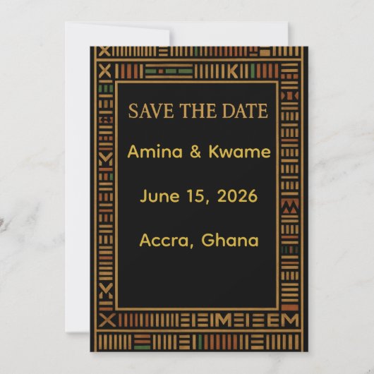 African Kente Gold Wedding Save the Date Card (Devant)