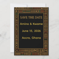 African Kente Gold Wedding Save the Date Card