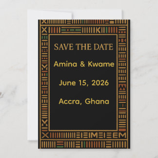 African Kente Gold Wedding Save the Date Card