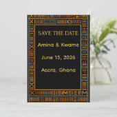 African Kente Gold Wedding Save the Date Kaart (Staand voorkant)