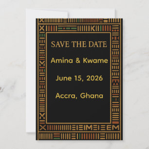 African Kente Gold Wedding Save the Date Kaart
