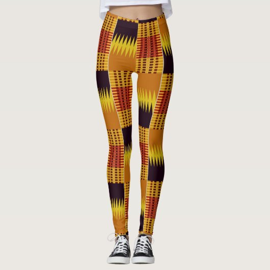 African Kente Pattern Ceremonial Textile Leggings (Voorkant)
