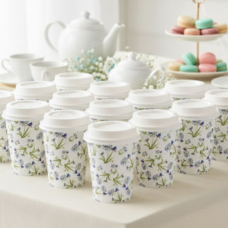 African Lily with Bluebird Mother and Baby Papieren Bekers