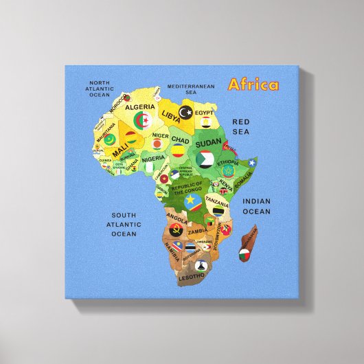 African Map with Flags Stretched Canvas Print (Voorkant)
