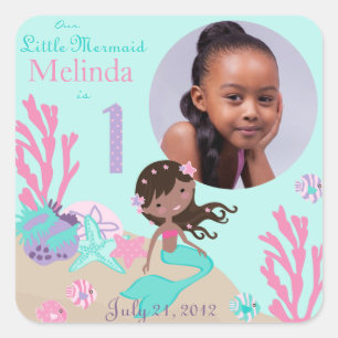 African Mermaid Age One Photo Sticker Label