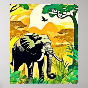 African Oerwoud Elephant Art Design Poster