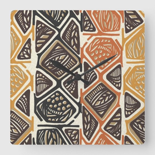 African Pattern Wall Clock Vierkante Klok (Voorkant)