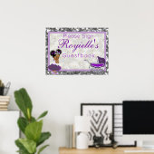 African Princess|Paars & Silver Glitter Guestbook Poster (Thuiskantoor)