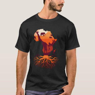 African Roots Africa Map Big Five Safari Giraffe T-shirt