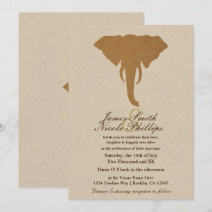 African Safari Brown Wild Elephant Vintage Wedding Kaart