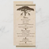 African Safari Giraffes Tree Vintage Wedding Menu (Devant / Derrière)
