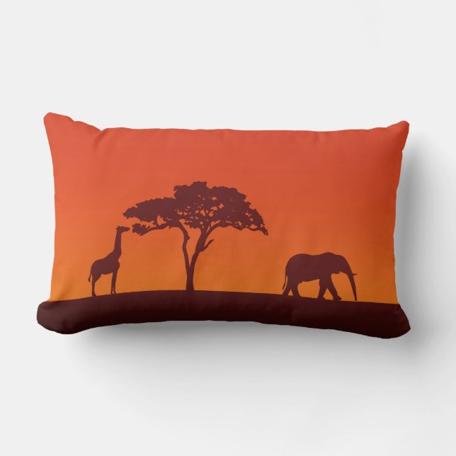 African Safari Silhouette - Lumbar Pillow Kussen (Voorkant)