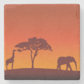 African Safari Silhouette - Stone Onderzetter (Voorkant)