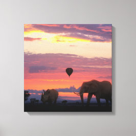 African Safari Sunset Animal Canvas Afdruk