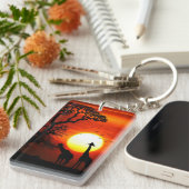 African Safari Sunset Giraffe Silhouettes Sleutelhanger (Voorkant Rechts)