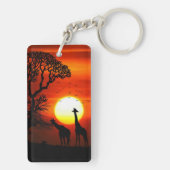 African Safari Sunset Giraffe Silhouettes Sleutelhanger (achterkant)