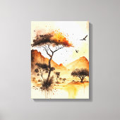 African Safari Sunset Waterverf met Acacia Tree Canvas Afdruk (Voorkant)
