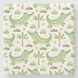 African Safari: Waterverf krokodil & palmbomen Stenen Onderzetter