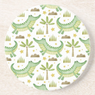 African Safari: Waterverf krokodil & palmbomen Zandsteen Onderzetter