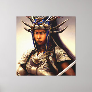 African Samurai Woman Fierce Canvas Afdruk