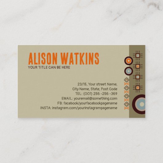 African Soul - art deco compositie Visitekaartje (Achterkant)