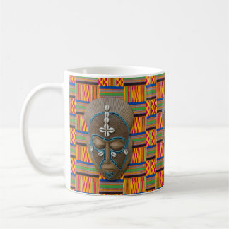 African Tribal Mask Cowrie Shells Oranje Green Mok