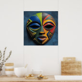 African Tribal Mask Cubism Abstract  Poster (Keuken)