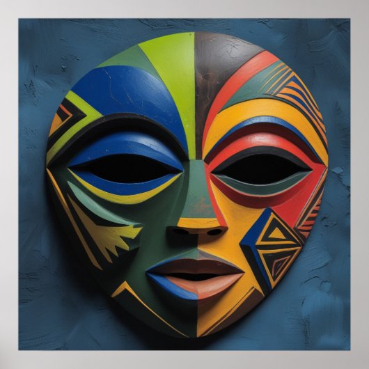 African Tribal Mask Cubism Abstract  Poster (Voorkant)