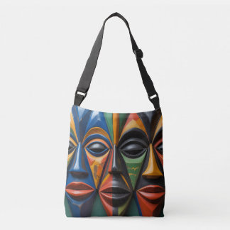 African Tribal Masks Trio Dynamic Symmetry Crossbody Tas