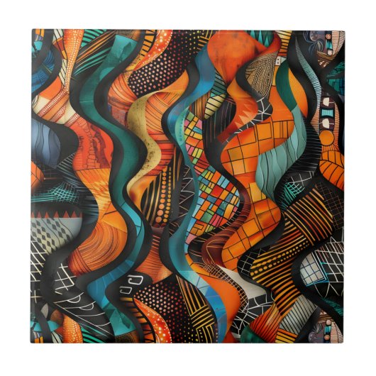 African Tribal Pattern Ceramic Tegel Tegeltje (Voorkant)