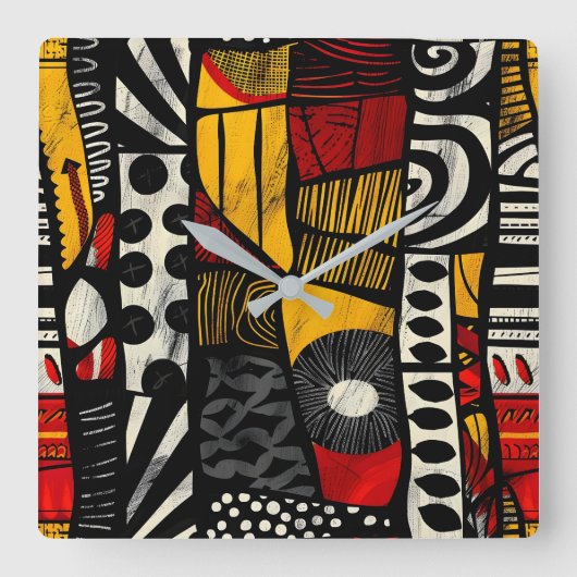 African Tribal Pattern Wall Clock Vierkante Klok (Voorkant)