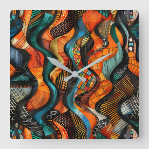 African Tribal Pattern Wall Clock Vierkante Klok