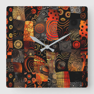 African Tribal Pattern Wall Clock Vierkante Klok