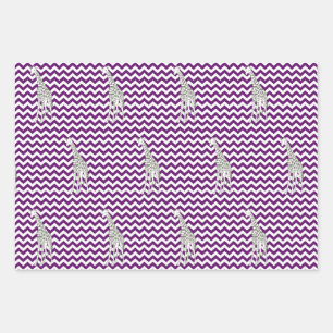 African Violet Safari Chevron met Pop Art Giraffe Inpakpapier Vel