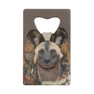 African Wild Dog Abstract Paint Splatter Wildlife Kredietkaart Flessenopener