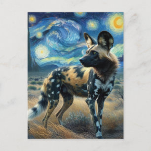 African Wild Dog Sterrennacht Van Gogh Briefkaart
