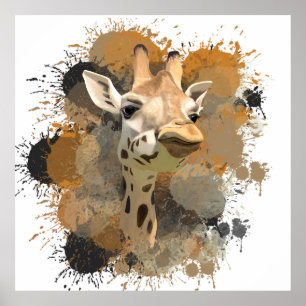 African Wildlife Giraffe Abstracte Verf Splatter Poster